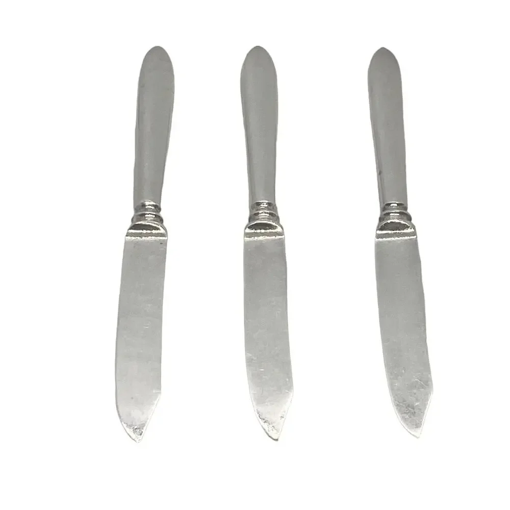 Mid 20th Century Glossy Silver Plate 6 1/4” Fruit Knives Set Of Three Unbranded